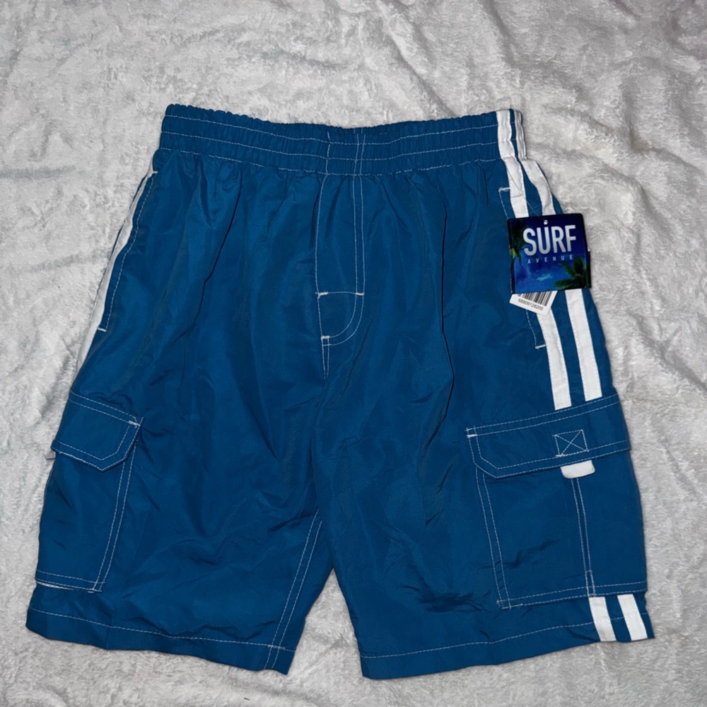 Blue Swim Shorts with White Mesh